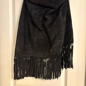 Elegant Black Asymmetrical Fringe Skirt (Suede)
